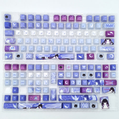 Full Columbina Genshin Impact keycap set laid out, Cherry PBT, Cherry profile