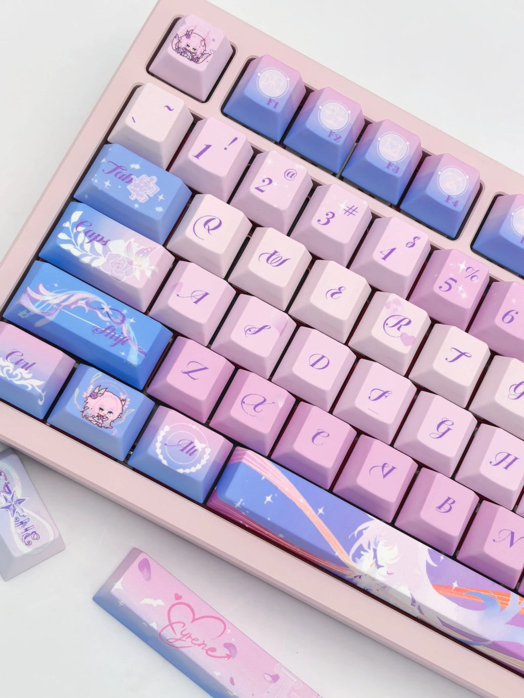 Cyrene Honkai Star Rail keycap set, Cherry profile, close-up angle