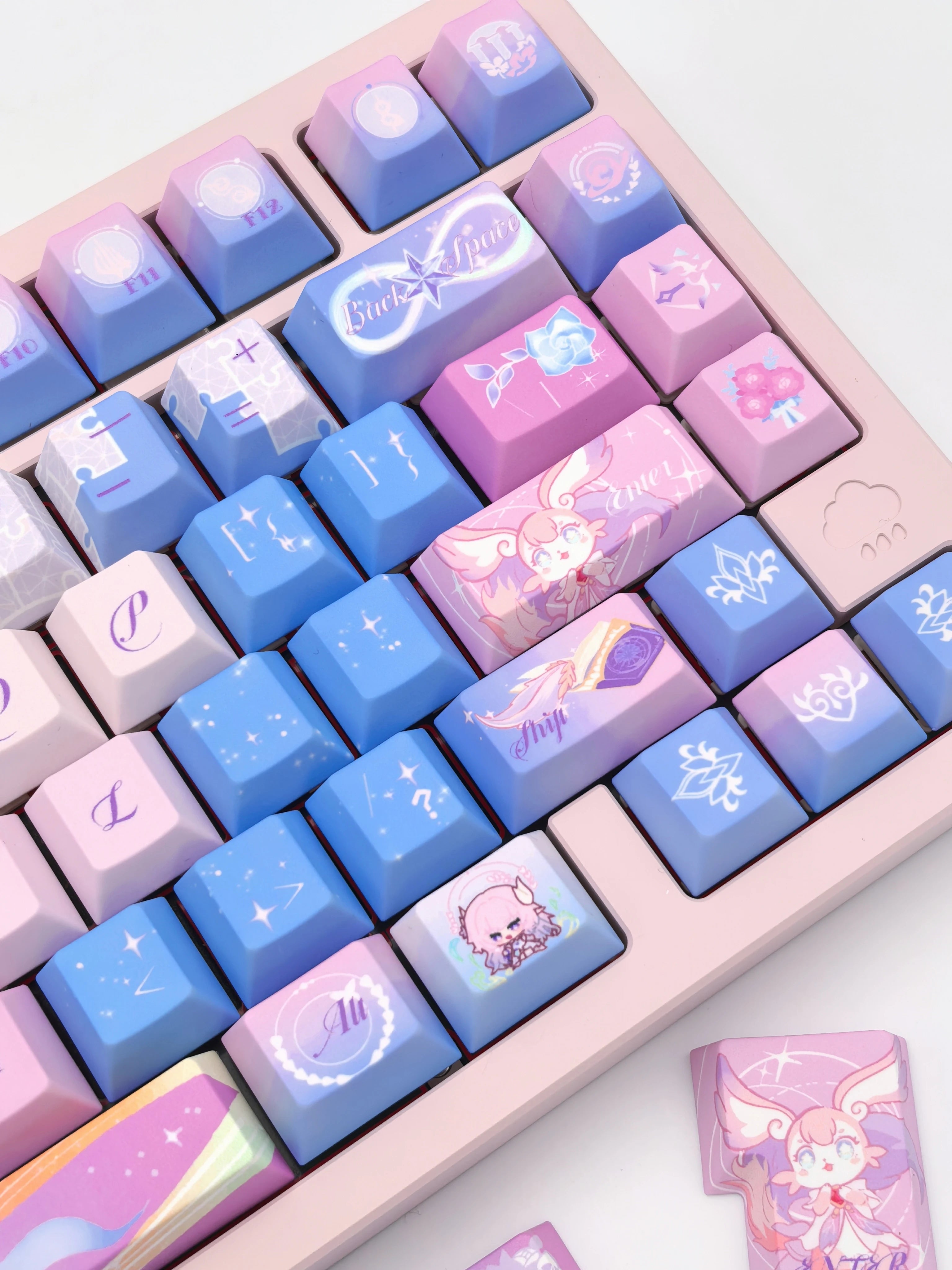 Cyrene Honkai Star Rail keycap set, Cherry profile, close-up angle
