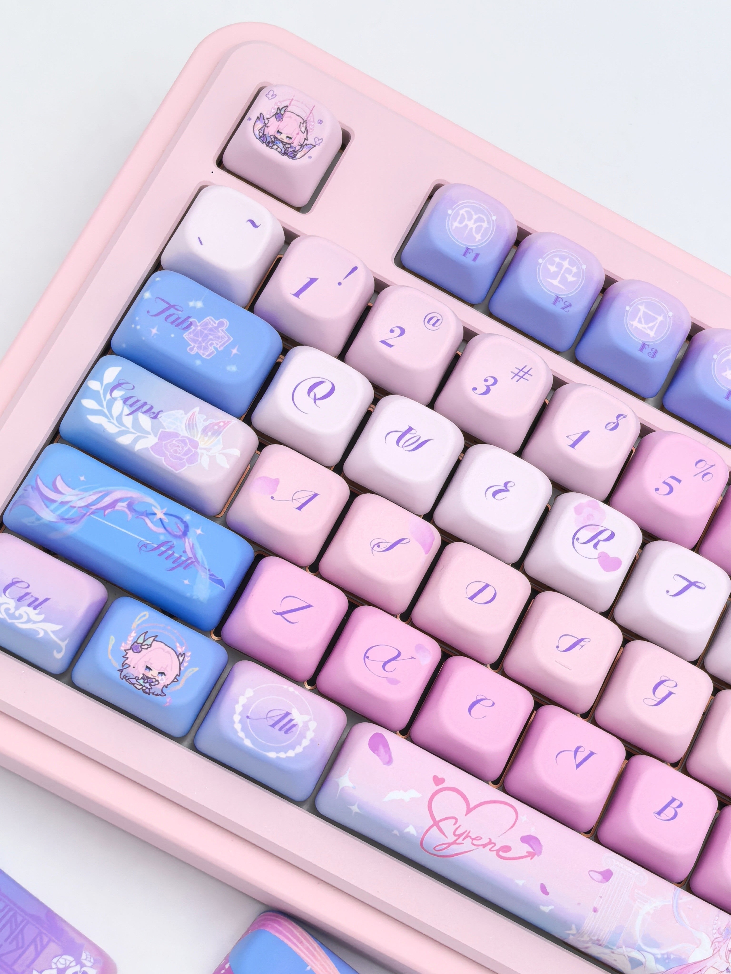 Cyrene Honkai Star Rail keycap set, SOA profile, close-up angle