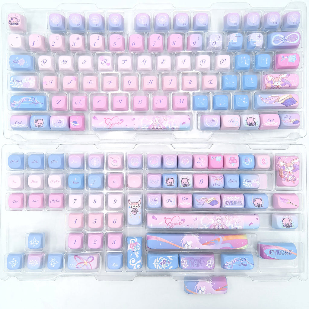 Full Cyrene Honkai Star Rail keycap set laid out, SOA profile