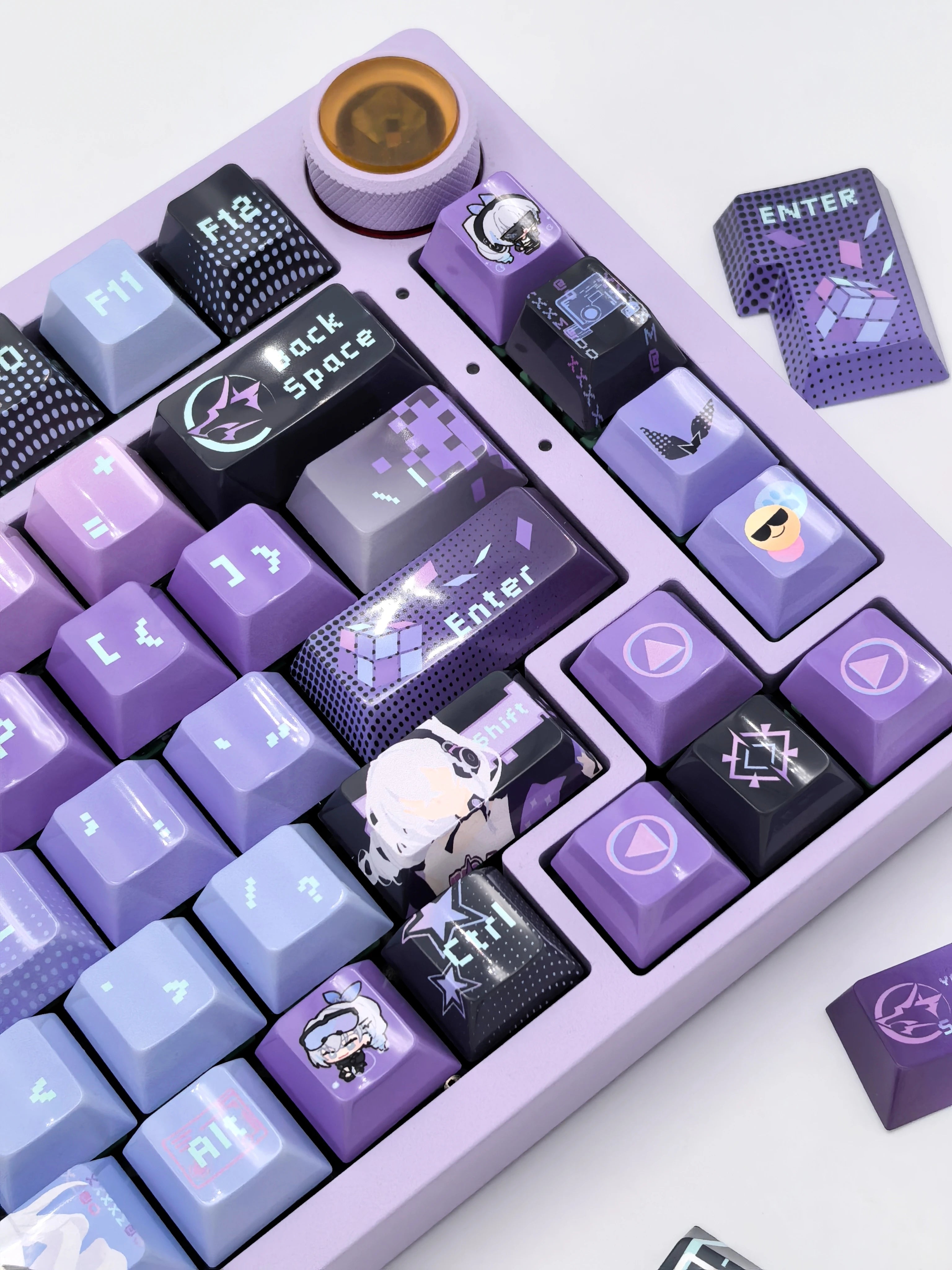 Silver Wolf Honkai Star Rail keycap set, Glossy finish, close-up angle