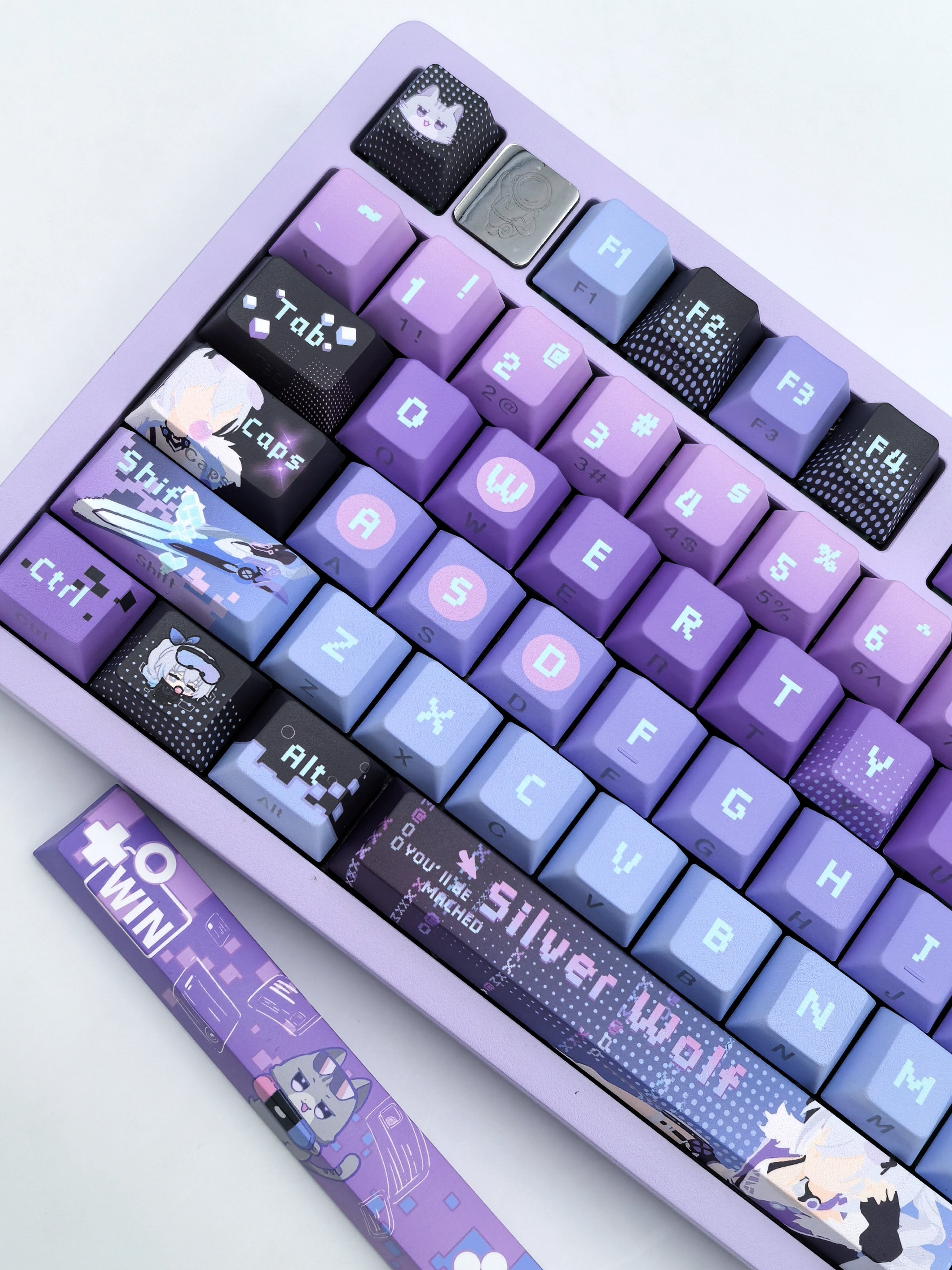 Silver Wolf Honkai Star Rail keycap set, Side Etch finish, close-up angle
