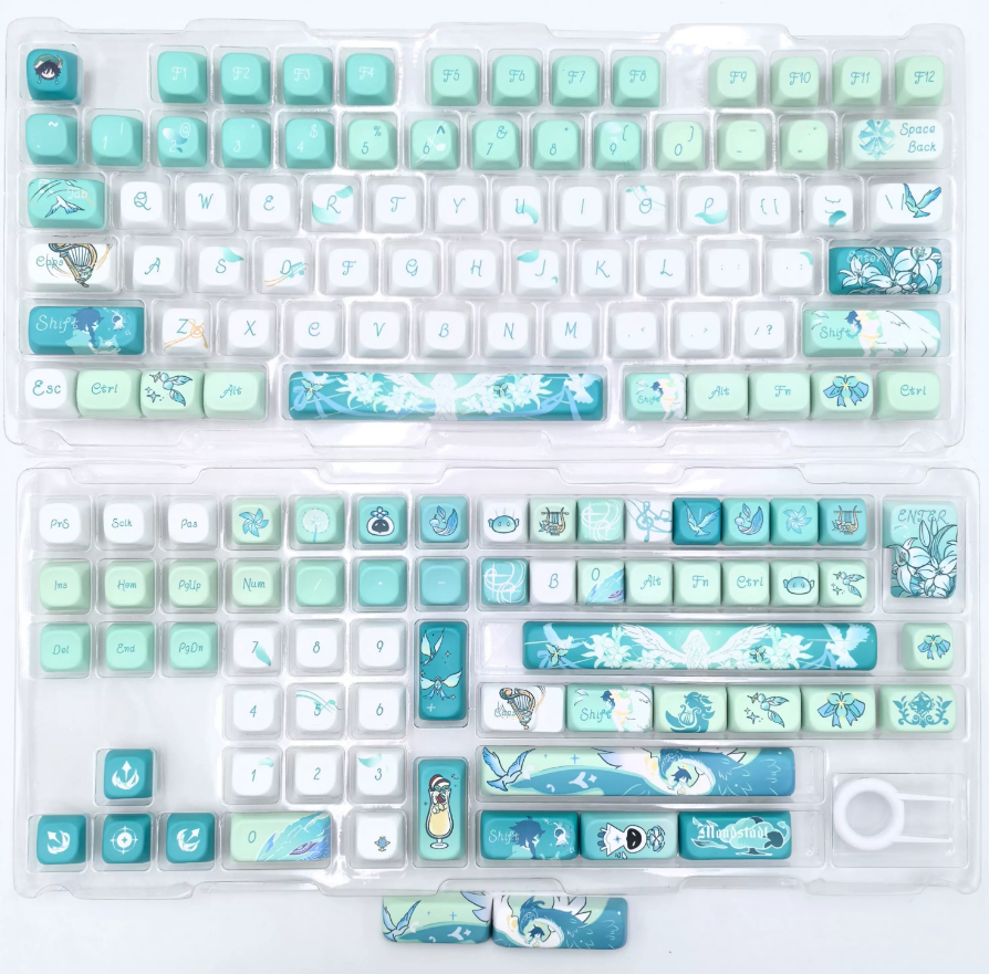 Full Venti Genshin Impact keycap set laid out, dye-sublimation PBT, MOA profile